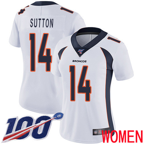 Women Denver Broncos #14 Courtland Sutton White Vapor Untouchable Limited Player 100th Season Football NFL Jersey->women nfl jersey->Women Jersey